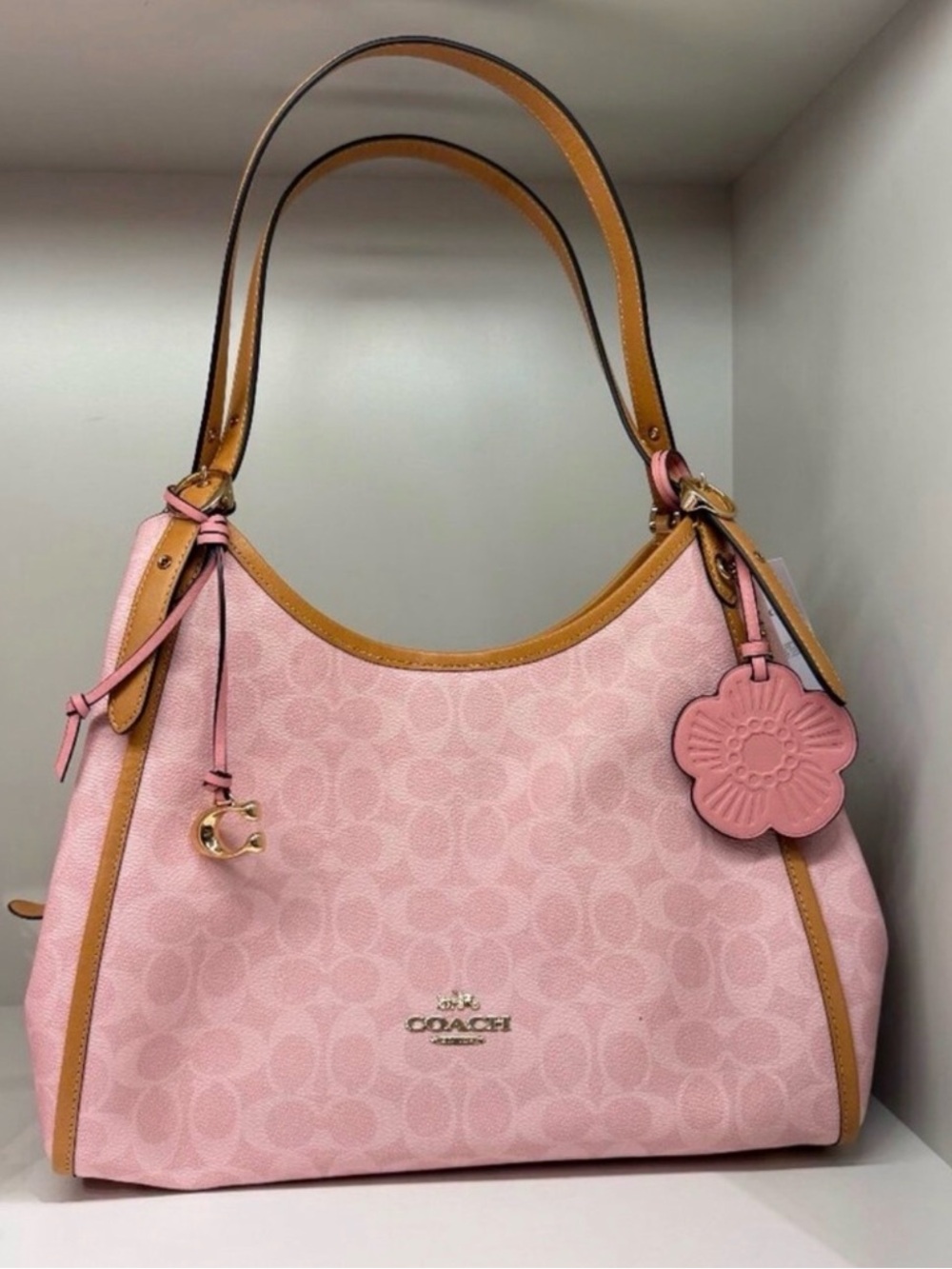 Coach Powder Pink Erin Shoulder Bag In Signature Canvas With Charms